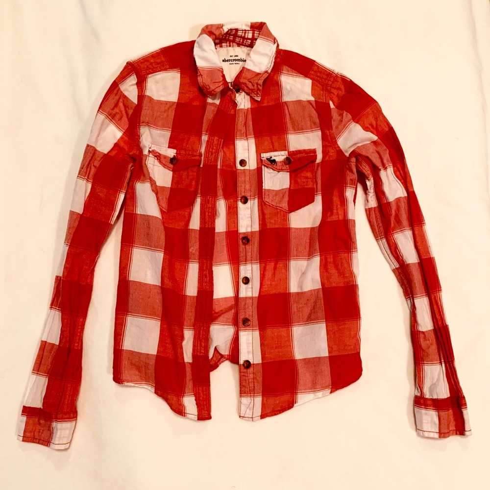 Abercrombie kids red and white plaid button up